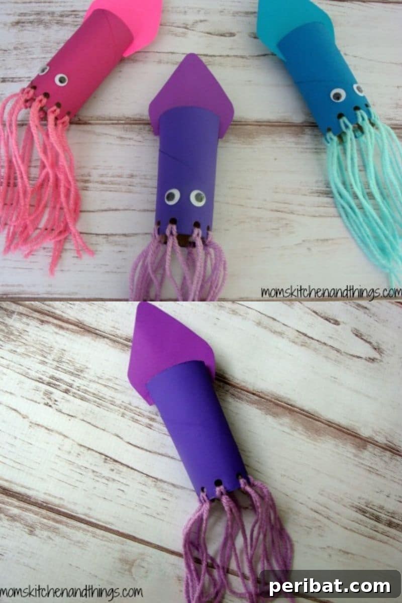Creative Cardboard Roll Projects Kids Will Adore 12 Adorable toilet paper roll squid craft with fringed tentacles, great for ocean themes.
