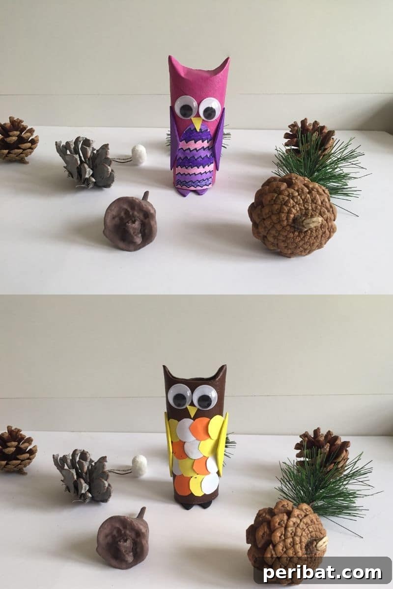 Creative Cardboard Roll Projects Kids Will Adore 13 Cute toilet paper roll owls with various colorful designs, perfect for woodland themes.
