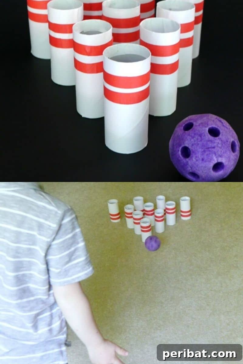 Creative Cardboard Roll Projects Kids Will Adore 17 DIY cardboard tube bowling game, a fun indoor activity for kids.