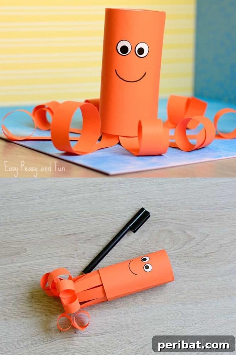 Creative Cardboard Roll Projects Kids Will Adore 20 Charming toilet paper roll octopus craft with curly tentacles, a classic kids' project.