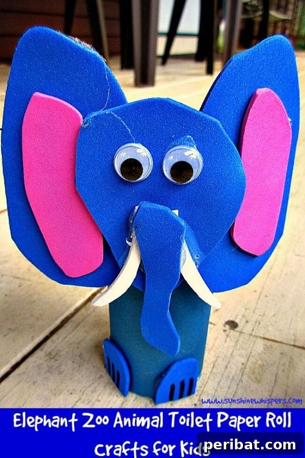 Creative Cardboard Roll Projects Kids Will Adore 22 Charming elephant toilet paper roll craft using foam paper for ears, ideal for zoo animal themes.