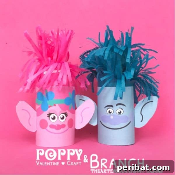 Creative Cardboard Roll Projects Kids Will Adore 26 Colorful Poppy and Branch Trolls movie characters made from paper rolls.