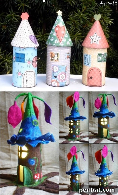 Creative Cardboard Roll Projects Kids Will Adore 5 Whimsical DIY fairy houses crafted from toilet paper rolls, perfect for fairy gardens or imaginative play.