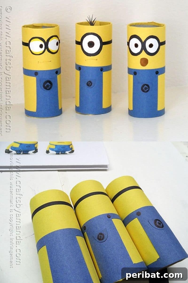 Creative Cardboard Roll Projects Kids Will Adore 9 Minions toilet paper roll craft for kids, inspired by Despicable Me.