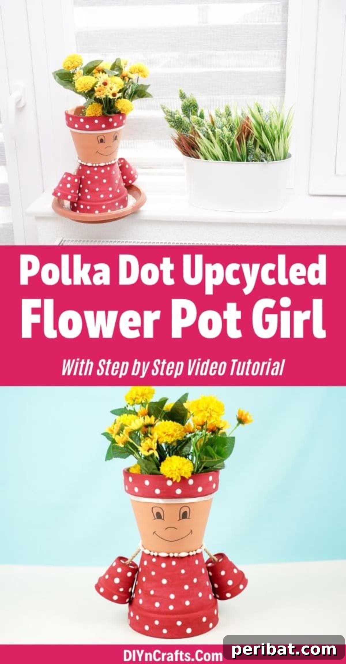 Whimsical Polka Dot Flower Pot Girl for Garden Decor