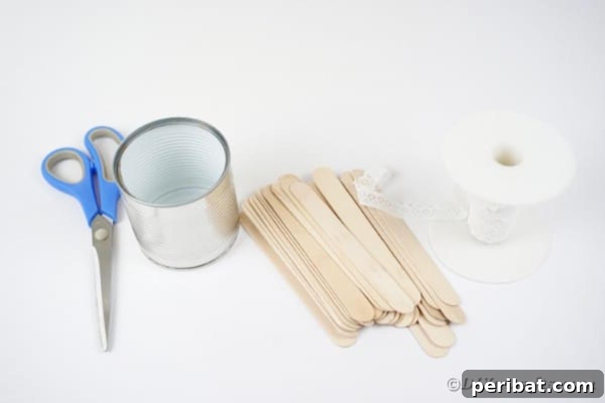 Transform Tin Cans into a Rustic Craft Stick Organizer Video Tutorial 8 Assortment of supplies for making a craft stick organizer can