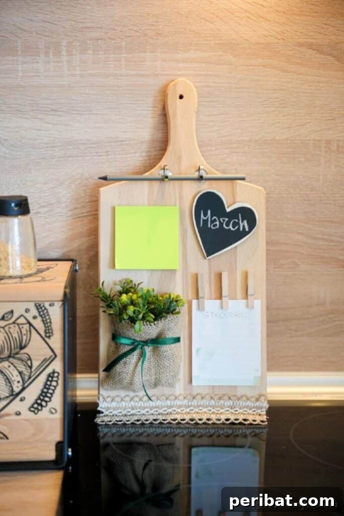 Rustic Reclaimed Cutting Board Command Hub 22 Cutting board command center on counter