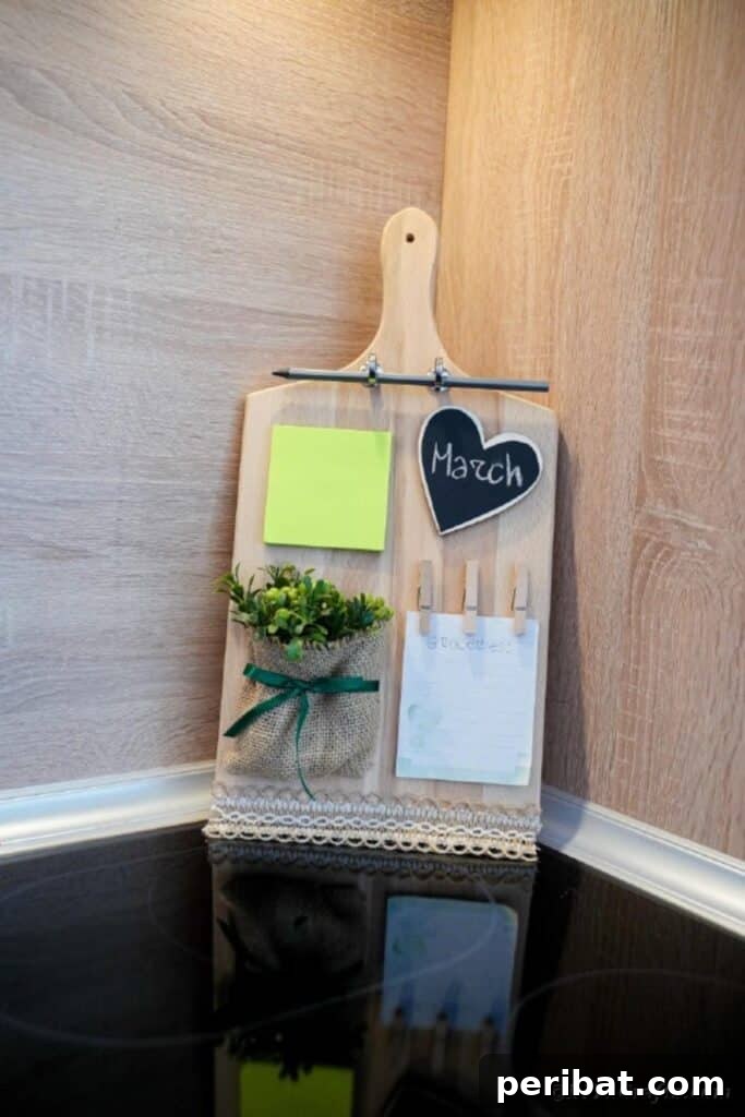 Rustic Reclaimed Cutting Board Command Hub 23 Cutting board memo station in corner of counter
