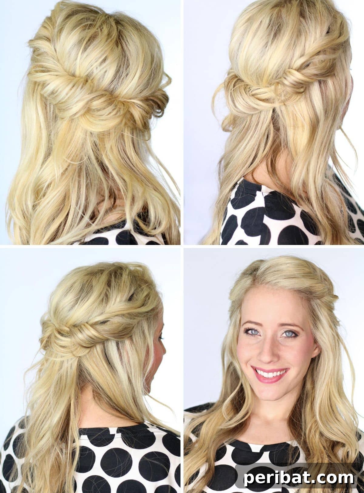 Deck the Hair: 12 Adorable DIY Christmas Styles for Every Length 11 Twisted Half-Up Halo Hairstyle