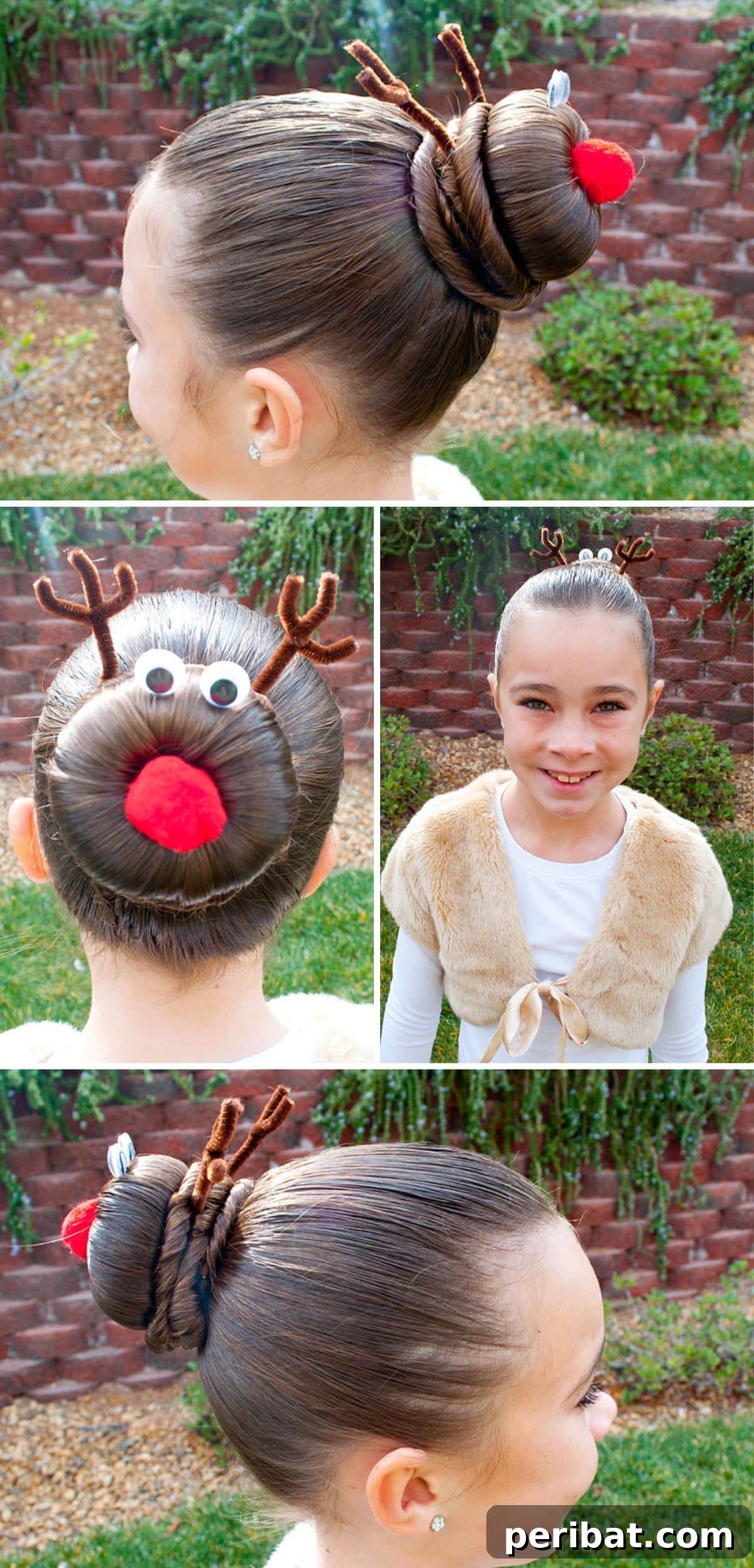 Deck the Hair: 12 Adorable DIY Christmas Styles for Every Length 6 Rudolph Bun Hairstyle