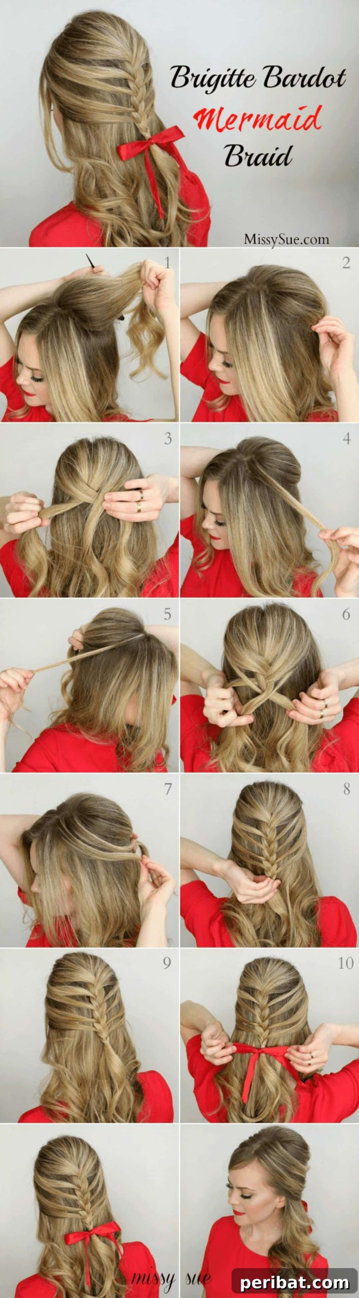 Deck the Hair: 12 Adorable DIY Christmas Styles for Every Length 7 Poufy Mermaid Braid Hairstyle