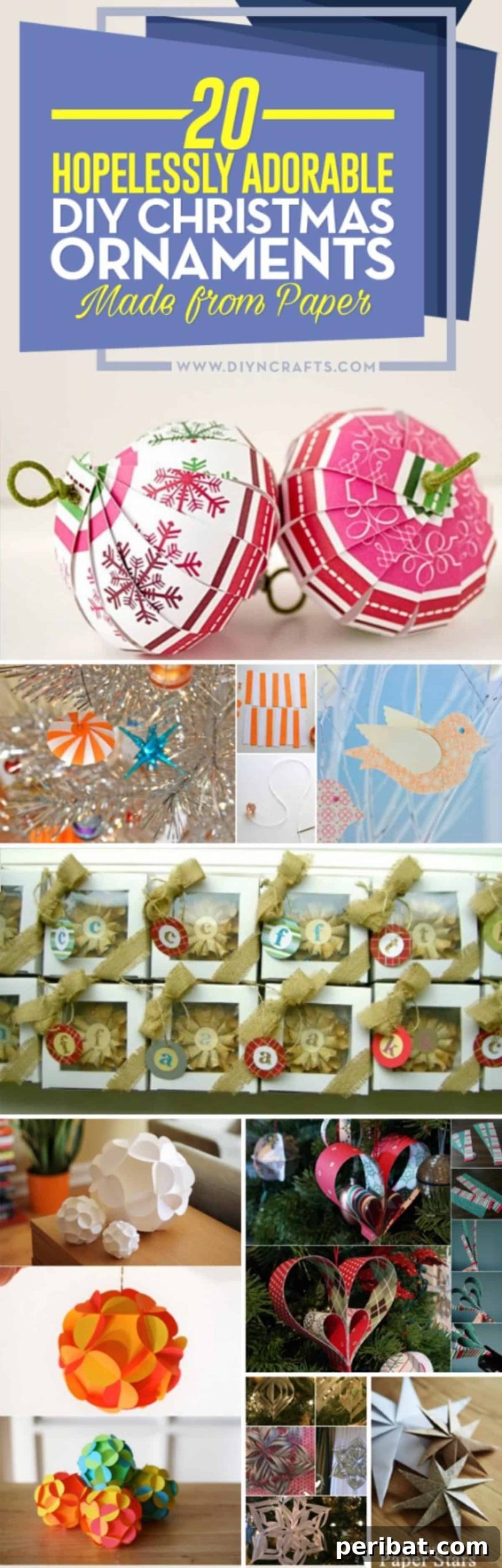 20 Hopelessly Adorable DIY Christmas Ornaments Made from Paper collage.