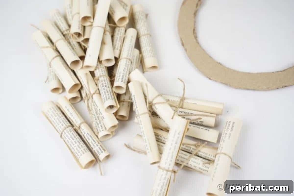 Artful Scroll Wreath from Repurposed Book Pages 16 Stack of paper scrolls