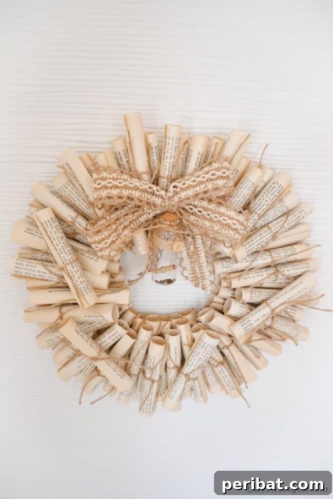 Artful Scroll Wreath from Repurposed Book Pages 29 Old book page with bow hanging on wall