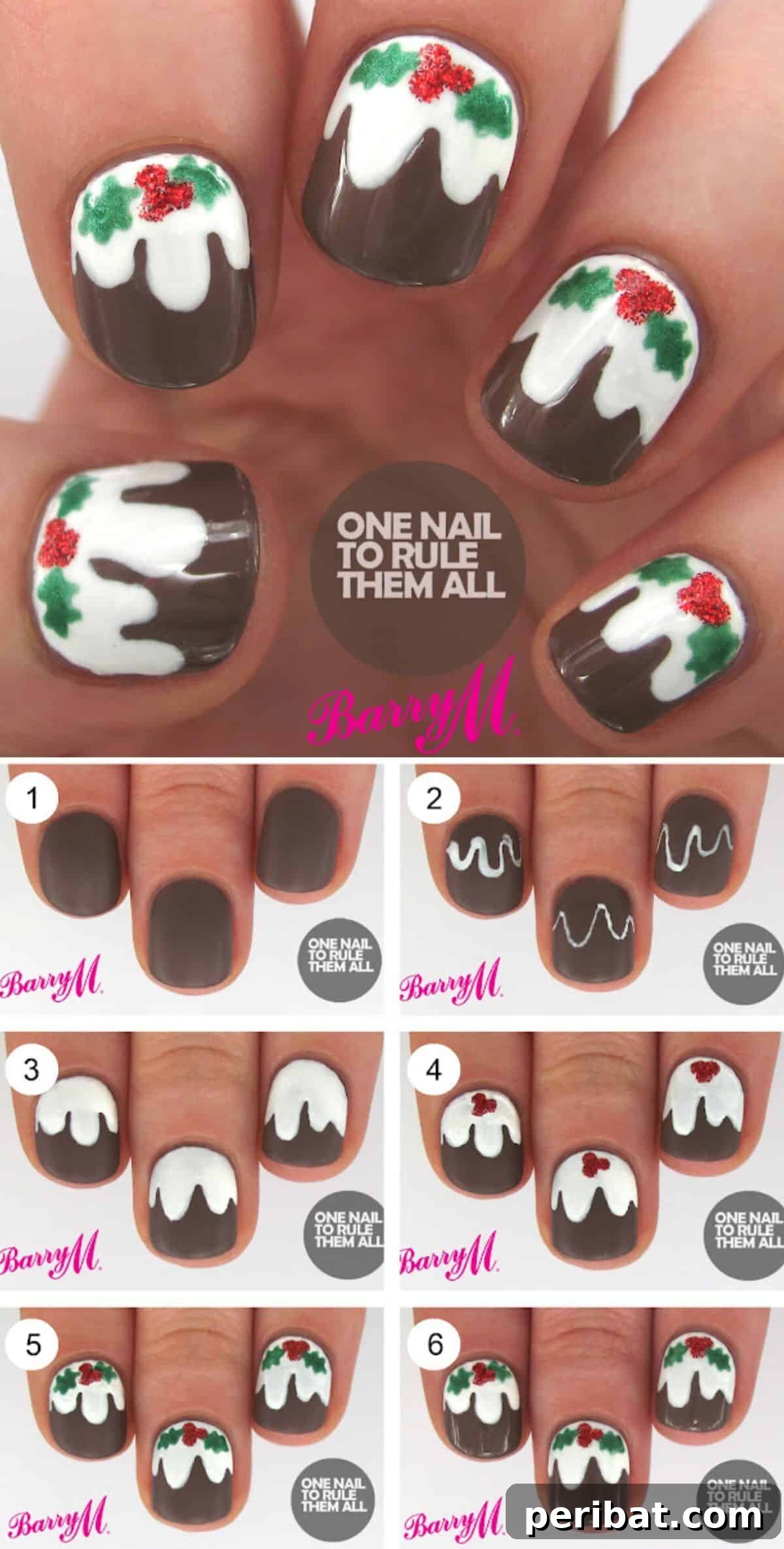 20 Ingenious DIY Christmas Nail Art Designs That Dazzle 12 Christmas Pudding nail art design