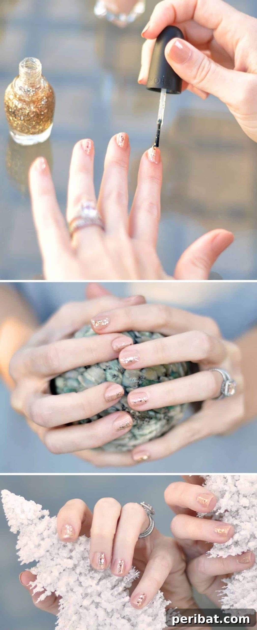 20 Ingenious DIY Christmas Nail Art Designs That Dazzle 14 Elegant Sparkle nude glitter nail art