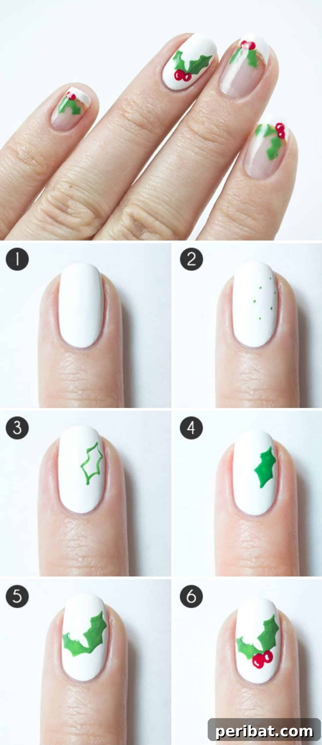 20 Ingenious DIY Christmas Nail Art Designs That Dazzle 10 Deck the Halls holly accent nail art
