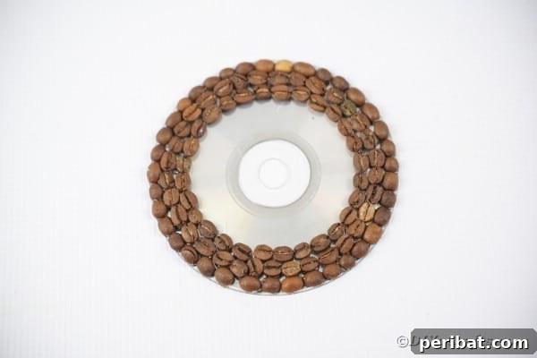Gluing coffee beans onto CD