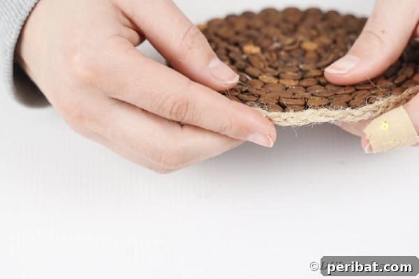 Gluing braided twine onto coaster