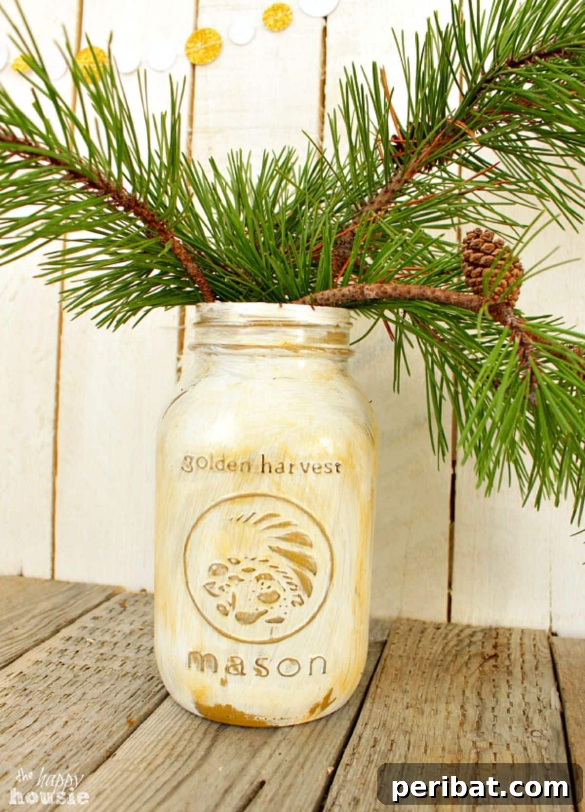 Distressed White & Gold Mason Jars