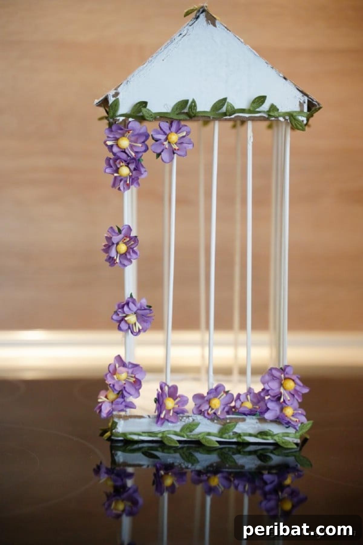 Crafting a Beautiful Floral Birdcage Display 4 White Birdcage on Kitchen Counter - A rustic white birdcage with purple flowers, perfect for kitchen decor.