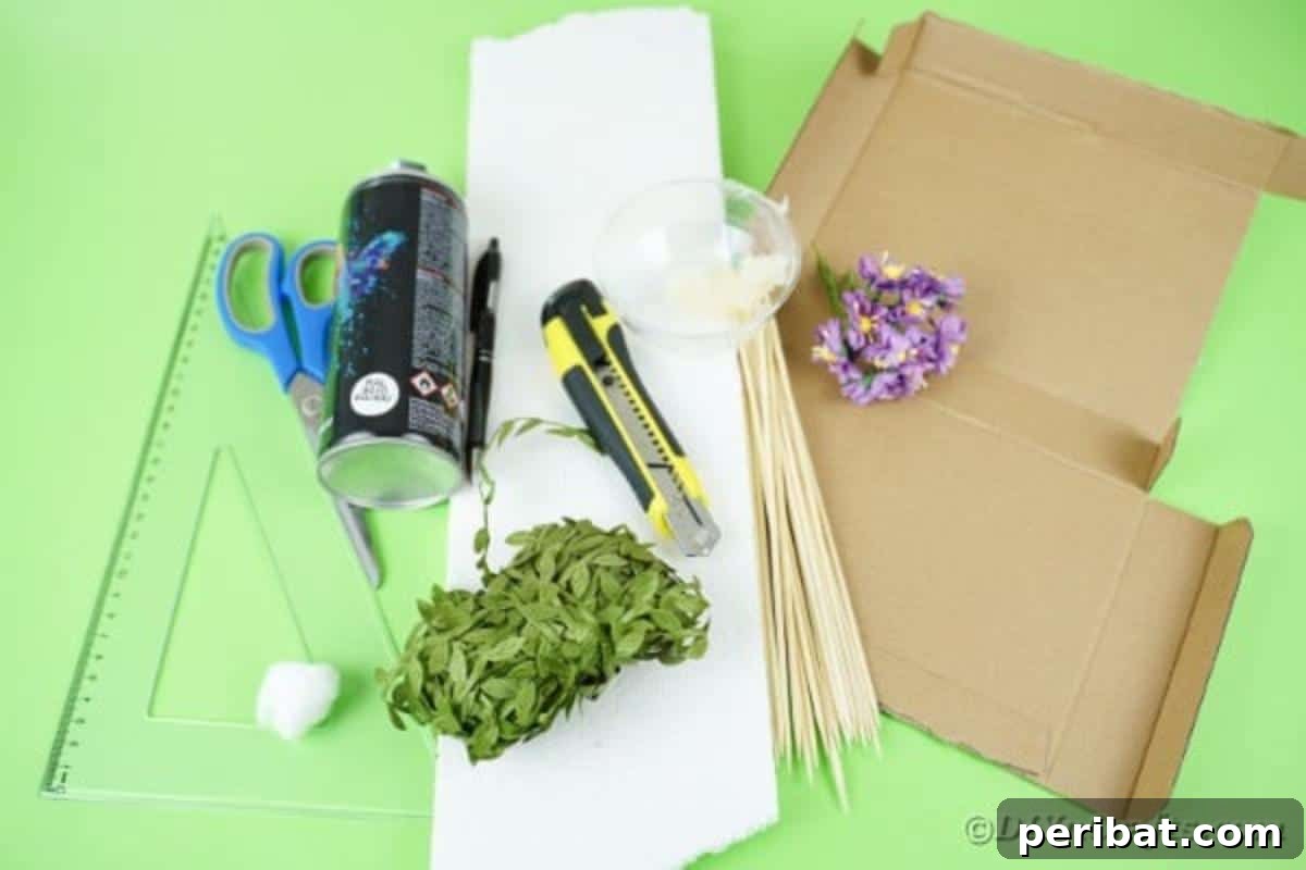 Crafting a Beautiful Floral Birdcage Display 7 Supplies for Birdcage - All the materials laid out to create a DIY decorative birdcage.
