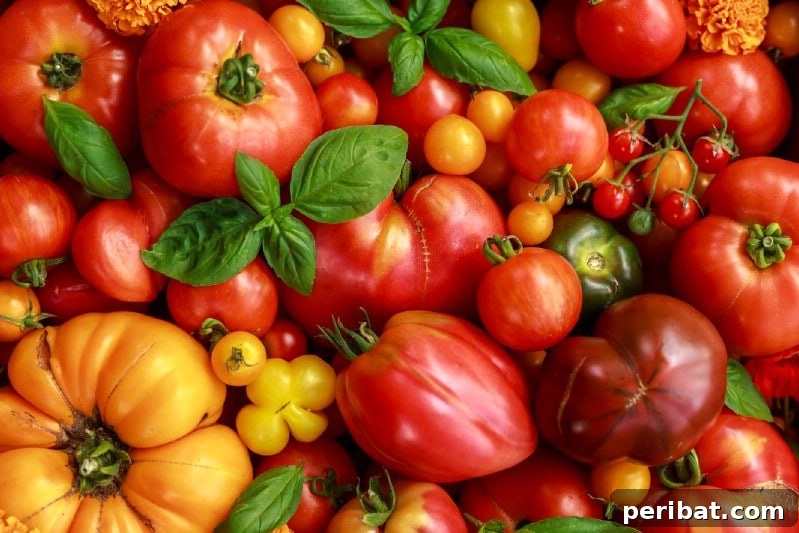 Cultivating Cash: High-Yield Crops That Pay Off 32 Basket filled with a colorful variety of heirloom tomatoes, showcasing their unique shapes and hues
