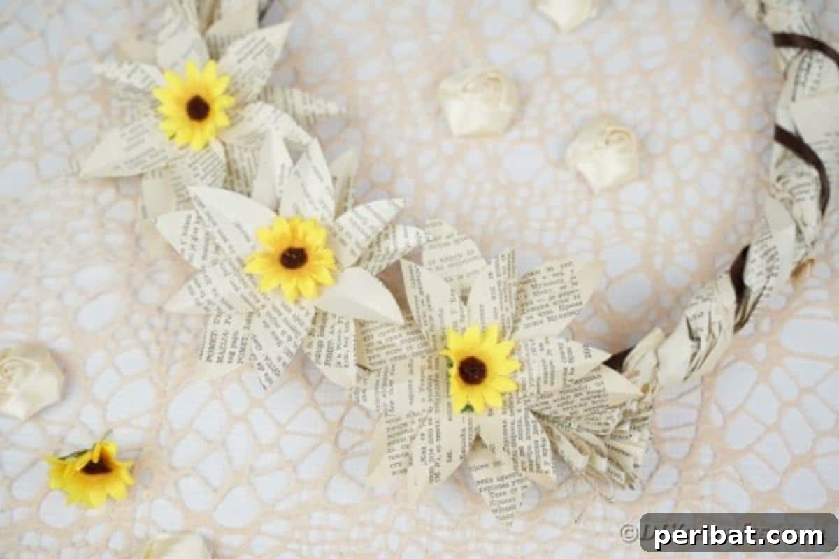 Grapevine wreath flowers on lace background