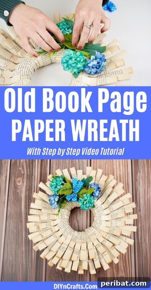 DIY Folded Book Page Paper Wreath on a wooden wall