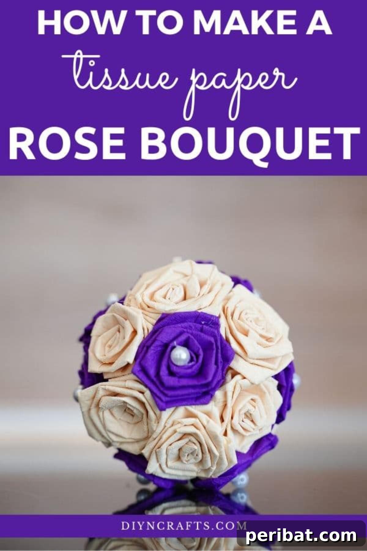 Crafting Elegant Tissue Paper Roses Step by Step 2 Purple and cream tissue paper ball on table