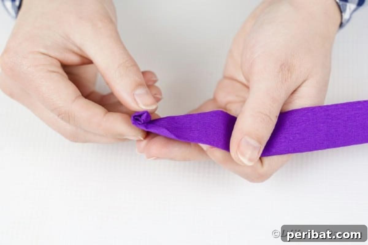 Crafting Elegant Tissue Paper Roses Step by Step 11 Rolling a purple tissue paper rose