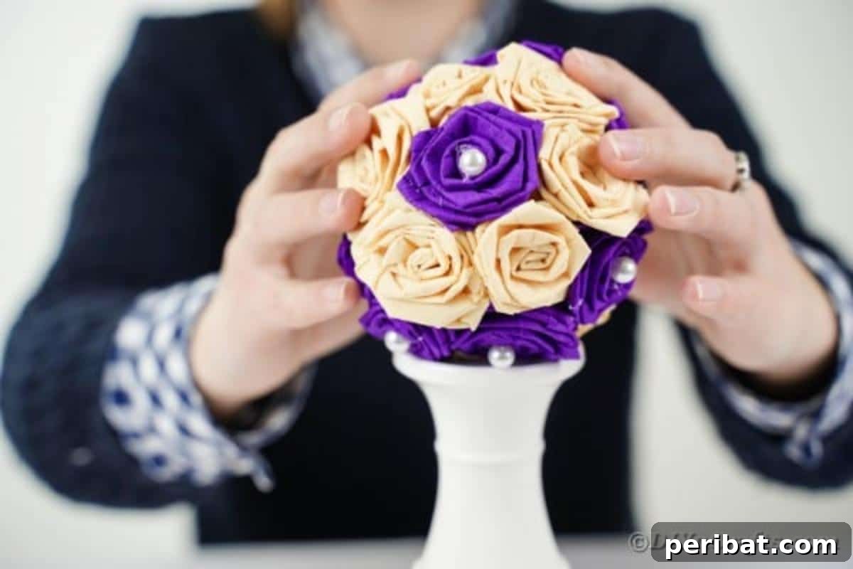 Crafting Elegant Tissue Paper Roses Step by Step 19 Adding a styrofoam ball to candlestick