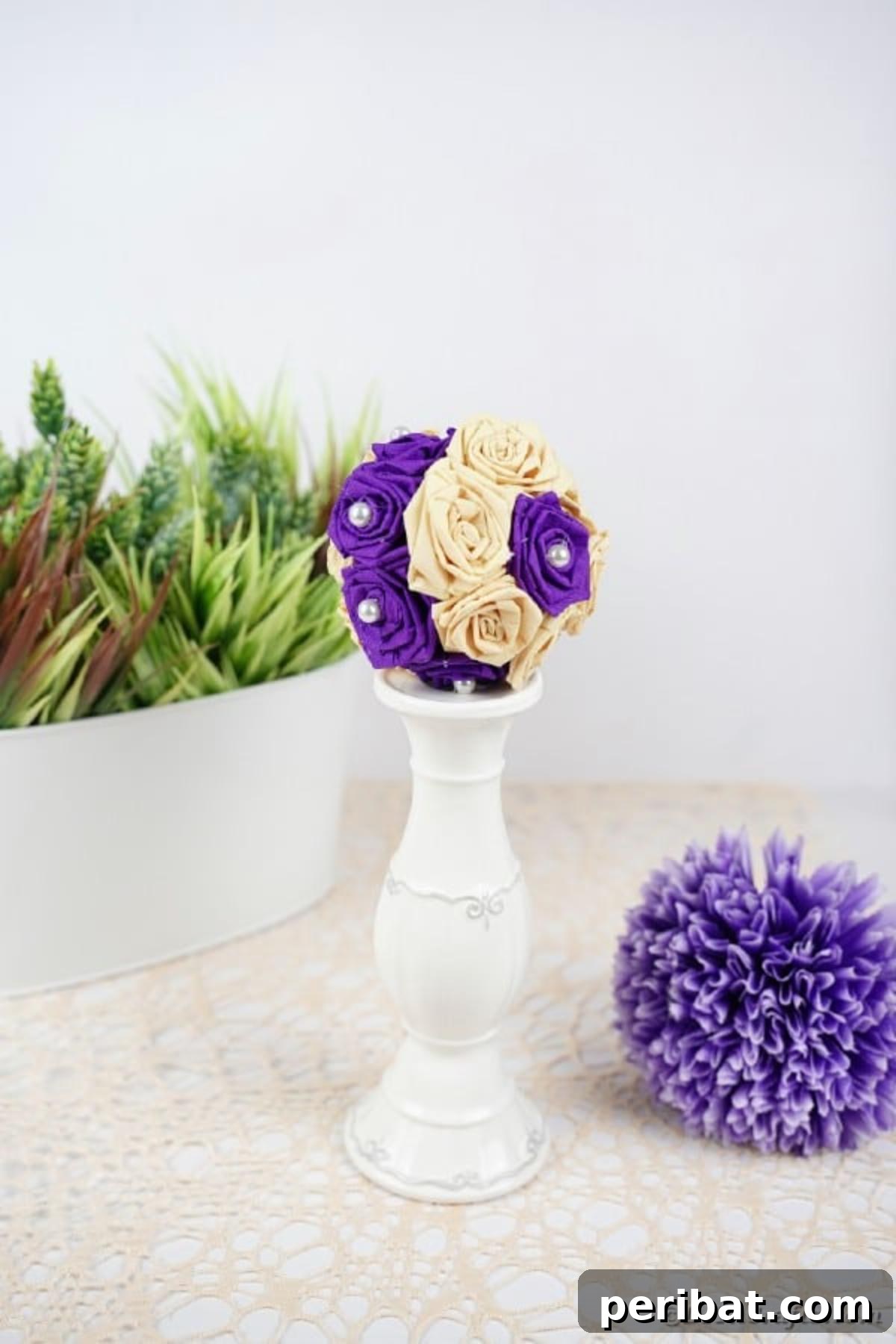 Crafting Elegant Tissue Paper Roses Step by Step 22 Tissue paper rose ball on candlestick