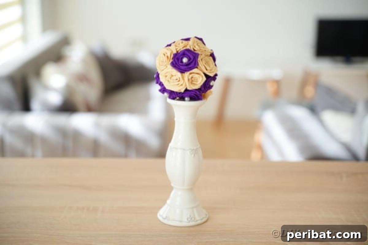 Crafting Elegant Tissue Paper Roses Step by Step 5 Tissue paper rose ball on candlestick