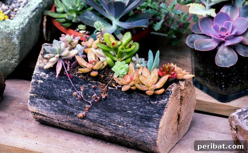 Natural Wood Planters: Craft Your Own Rustic Oasis 4 Miniature Rustic Log Planter with Succulents