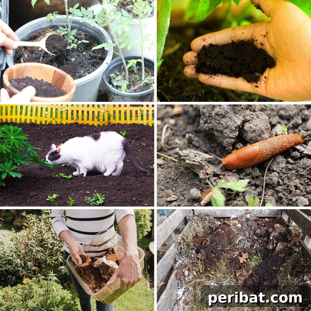 Coffee ground uses for garden collage - Various applications of coffee grounds in gardening