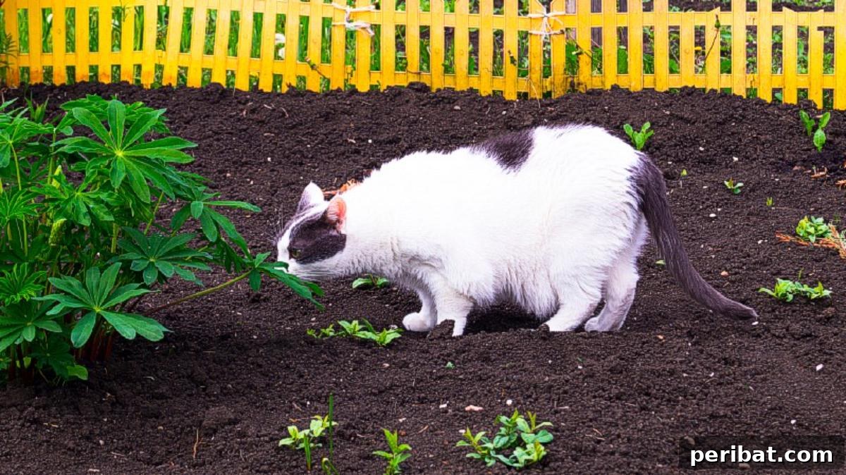 Beyond the Cup: 9 Brilliant Garden Uses for Coffee Grounds 6 A cat is sniffing a plant in the garden.