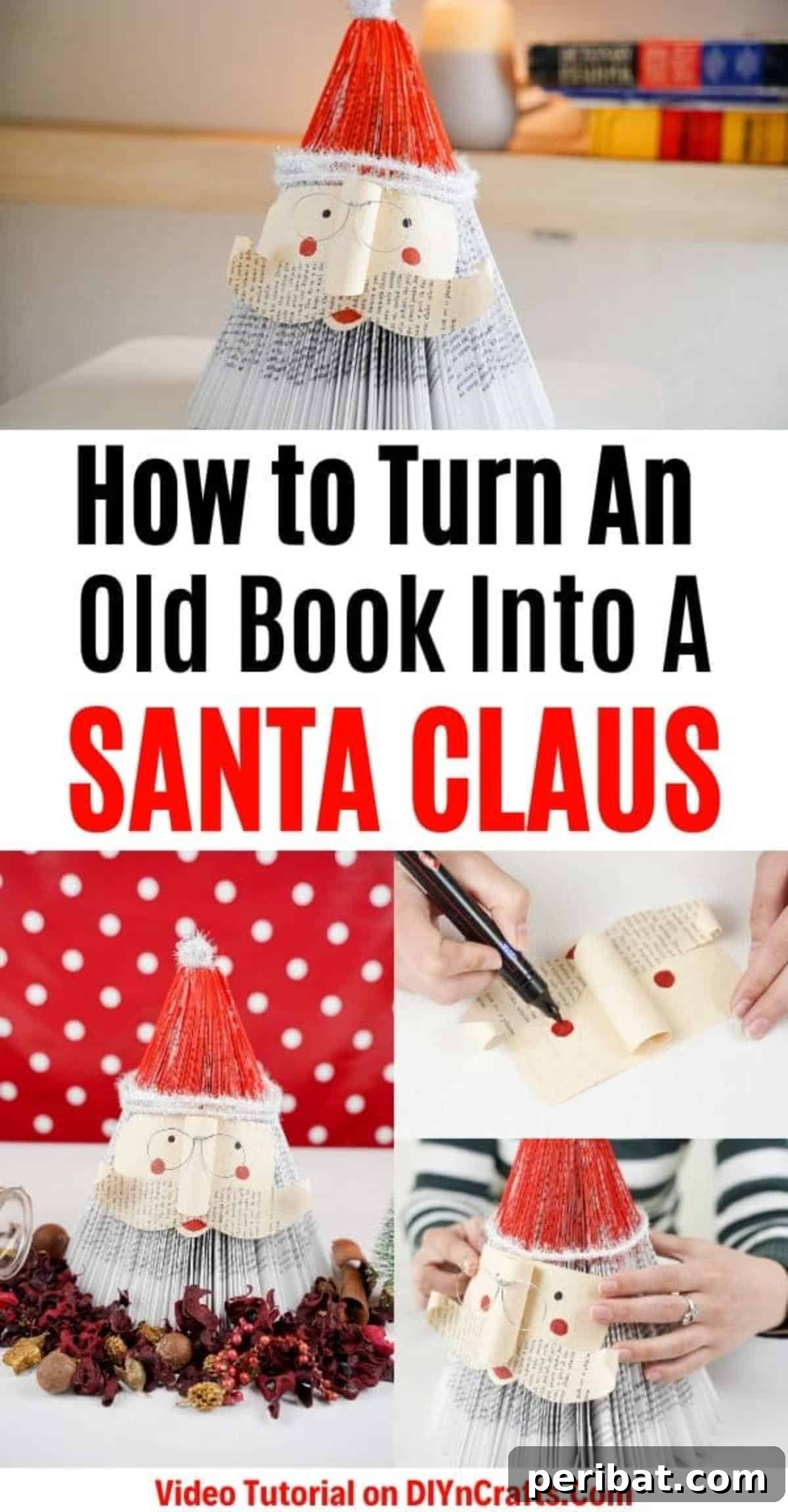 Old book Santa Claus Collage, showcasing a unique upcycled Christmas decoration