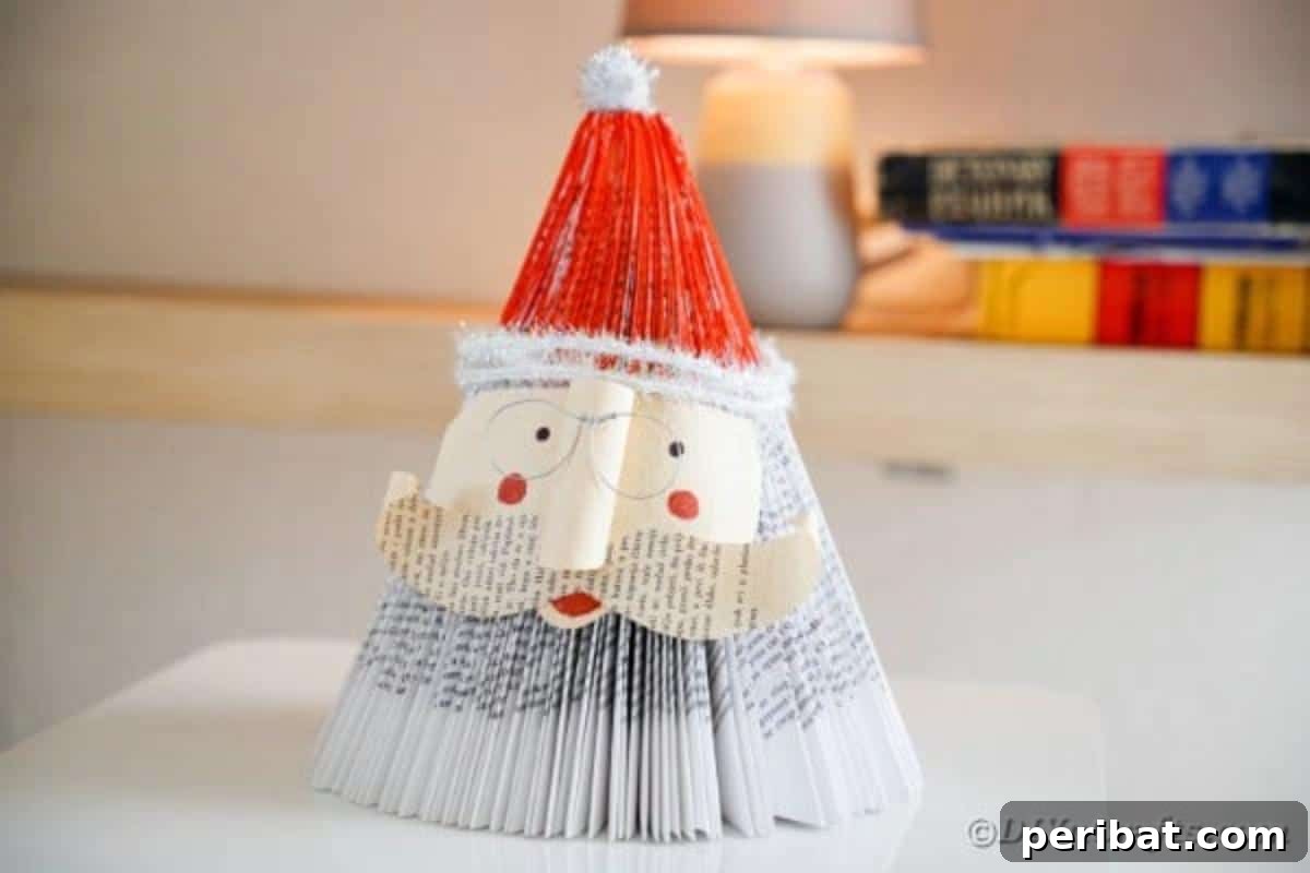 Old book Santa Claus on table in front of lamp, showing its rustic charm