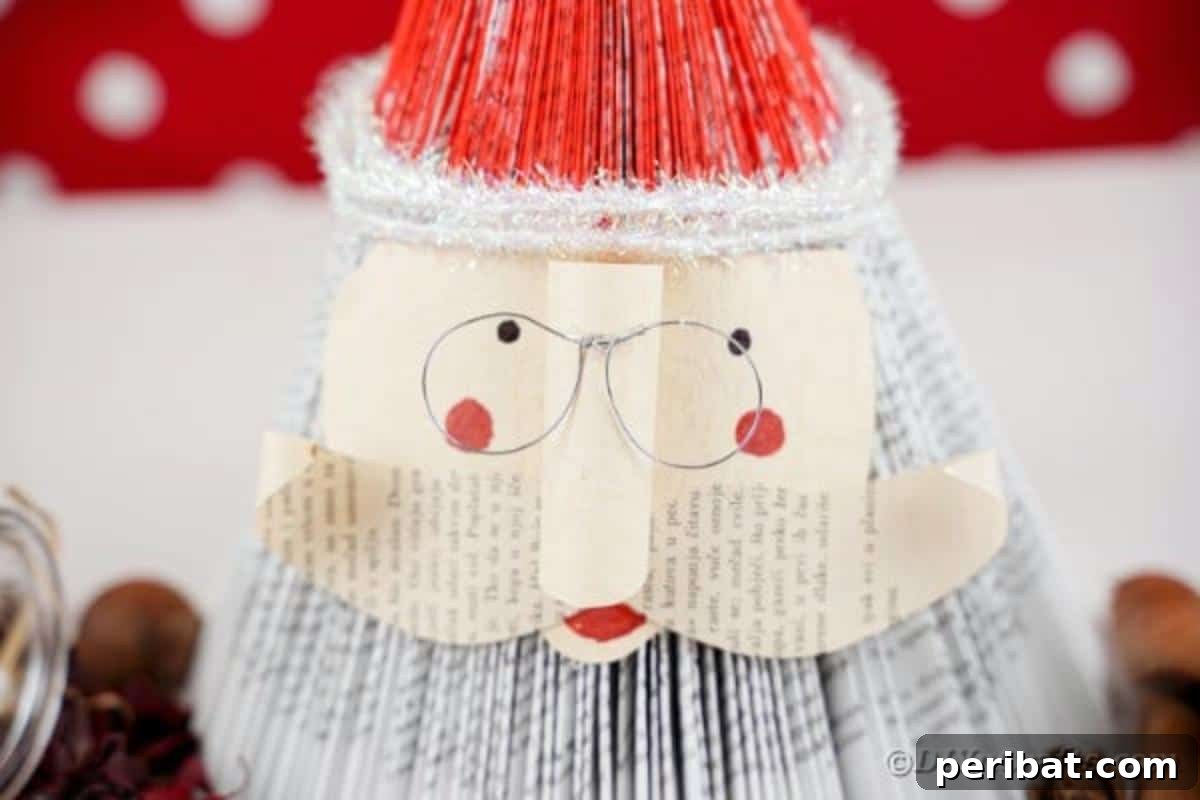 Book Santa Claus in front of red polka dot background, showcasing customizable features