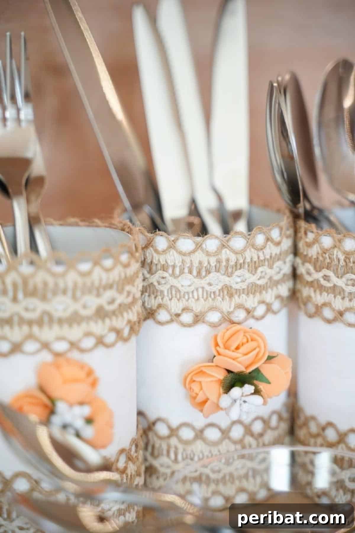 Farmhouse Storage from Repurposed Pringles Cans 19 Rustic Pringles can storage containers with burlap and flowers on a kitchen counter