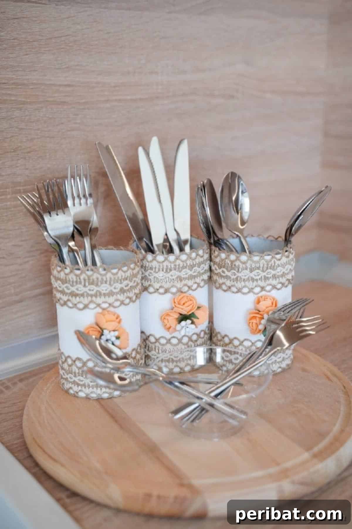 Farmhouse Storage from Repurposed Pringles Cans 20 Close-up of a single rustic Pringles can storage container on a kitchen counter
