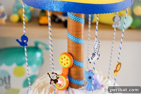 Close up of middle of carousel with gifts