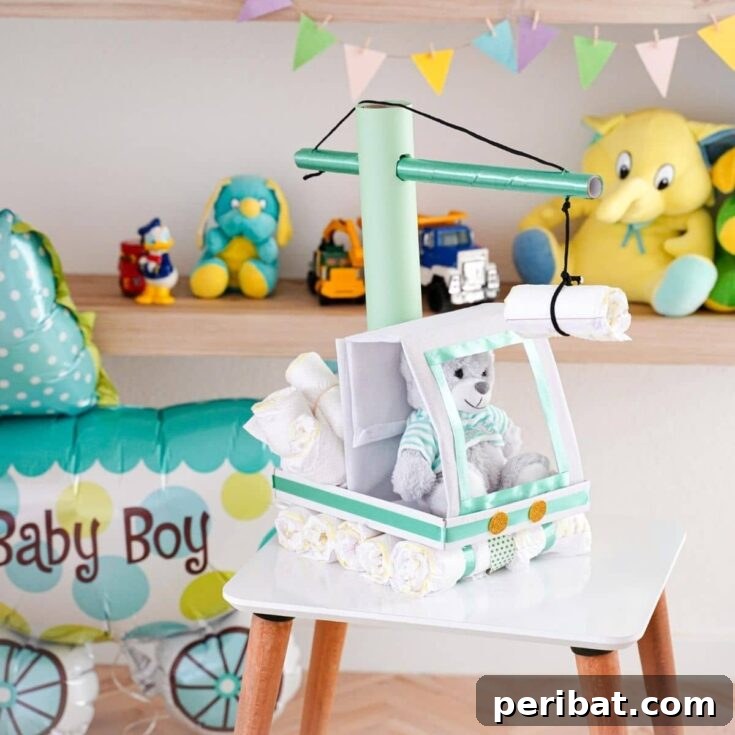 Diaper crane on white table