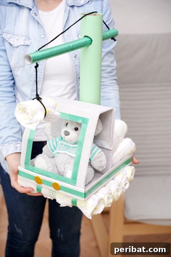 Woman holding diaper crane