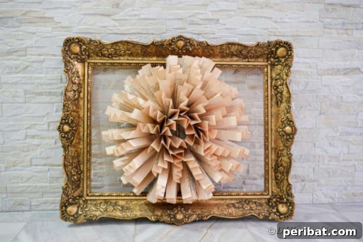 Exquisitely framed paper fan flower on a rustic brick wall, highlighting its texture and depth