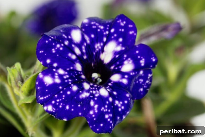 Night Sky Petunias: Cultivate Your Own Galaxy 5 Single flower of a night sky petunia bush