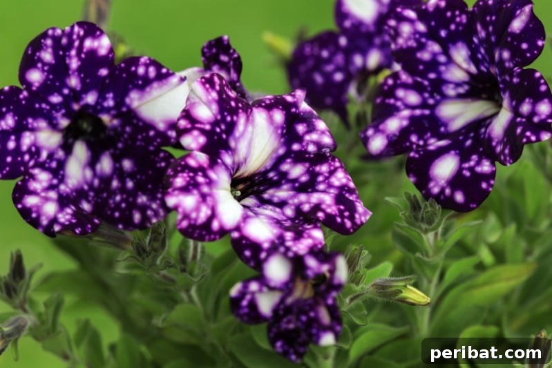 Night Sky Petunias: Cultivate Your Own Galaxy 7 A bunch of purple night sky petunia flowers.
