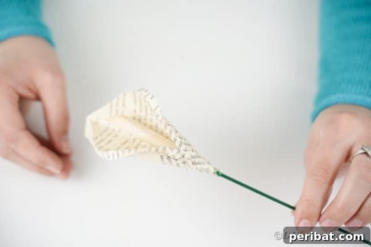 Whispering Pages Calla Lily Bouquet 17 Adding stem to paper flower