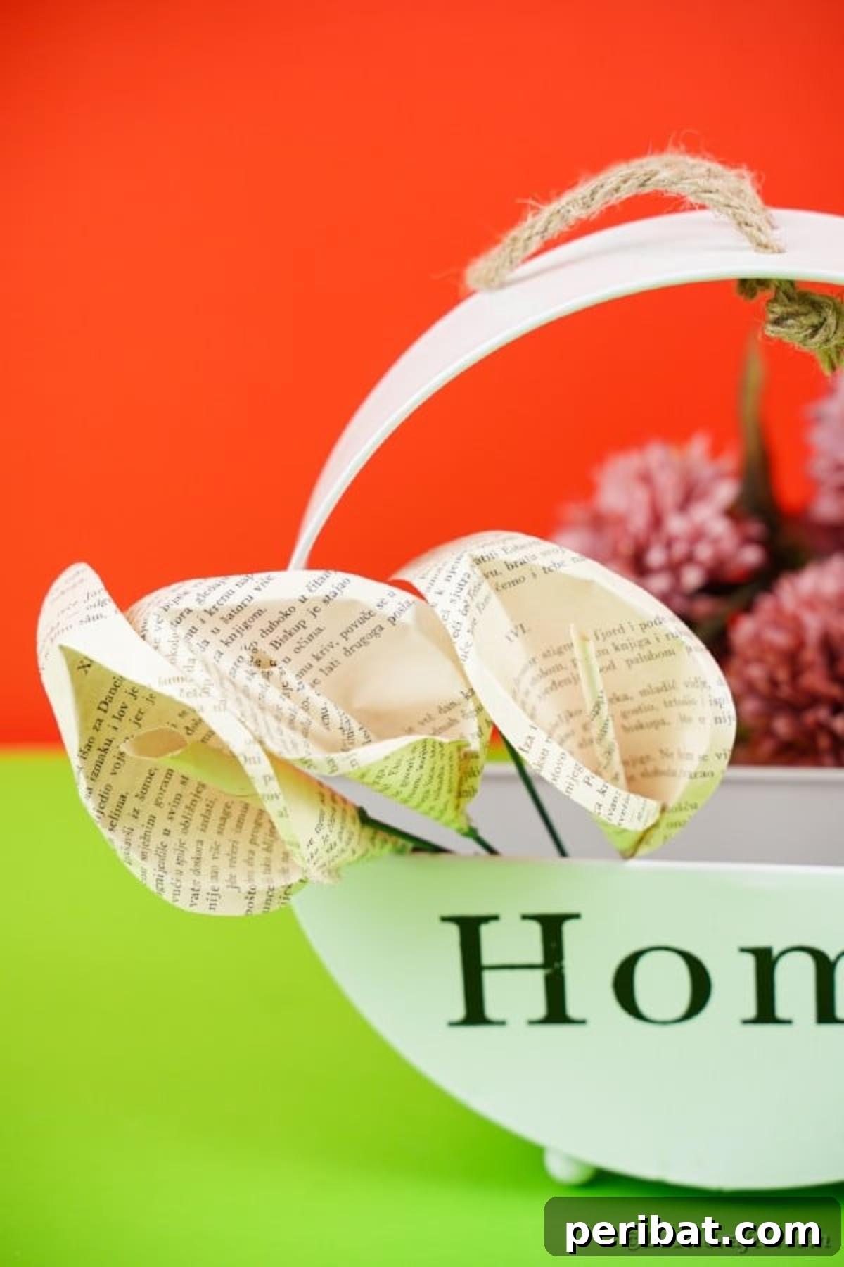 Whispering Pages Calla Lily Bouquet 32 Paper flowers in basket with home on front